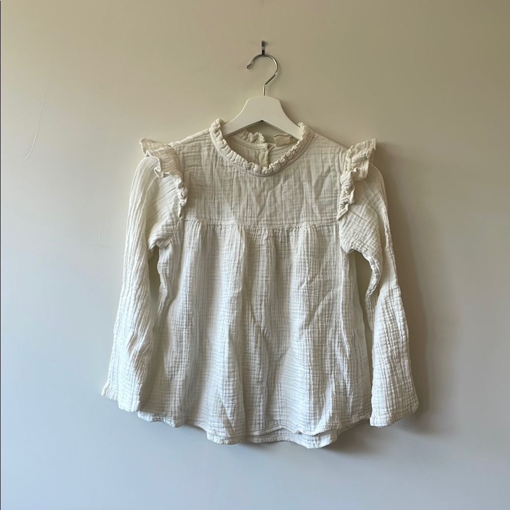 White Ruffled Long Sleeve Blouse